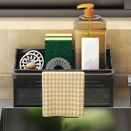 PALIFEUR Sponge Holder for Kitchen Sink, Kitchen Sink Organizer Rustproof 304 Stainless Steel Detachable Dishcloth Rack Sink Caddy, Kitchen Sponge Holder Bathroom Organizer Brush Holder Storage XD_#Black.