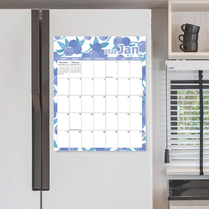 Tyidzon Magnetic Calendar for Refrigerator 2026-2027, 12x10" 18 Month Runs Monthly Fridge Calendar Magnet from Jan 2026 to Jun 2027 for Home School Office Blueberry.