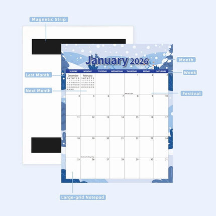 Tyidzon Magnetic Calendar for Refrigerator 2026-2027, 12x10" 18 Month Runs Monthly Fridge Calendar Magnet from Jan 2026 to Jun 2027 for Home School Office Snow.