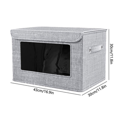 Wzzjkit Clothes Storage Bins, Foldable Storage Bin for Clothes, Clothing Storage Bins with Lid, Linen Storage Box with Clear Window＆ Zippers＆ Sturdy Handles L.