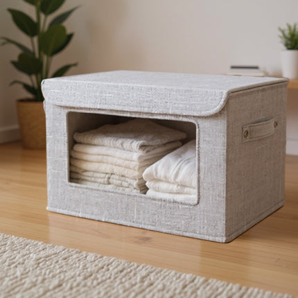 Wzzjkit Clothes Storage Bins, Foldable Storage Bin for Clothes, Clothing Storage Bins with Lid, Linen Storage Box with Clear Window＆ Zippers＆ Sturdy Handles L.