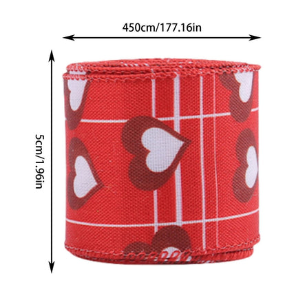 Wzzjkit Valentine Wired Ribbon Heart Love Themed Fabric Ribbons for Gifts Wrapping Crafts Wreath Bow Decorations C.