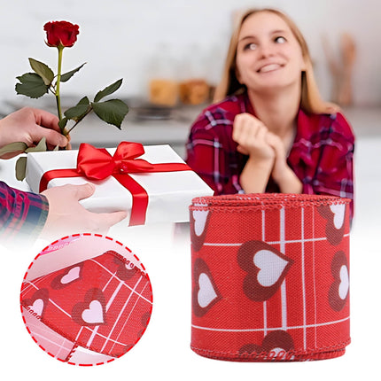 Wzzjkit Valentine Wired Ribbon Heart Love Themed Fabric Ribbons for Gifts Wrapping Crafts Wreath Bow Decorations C.