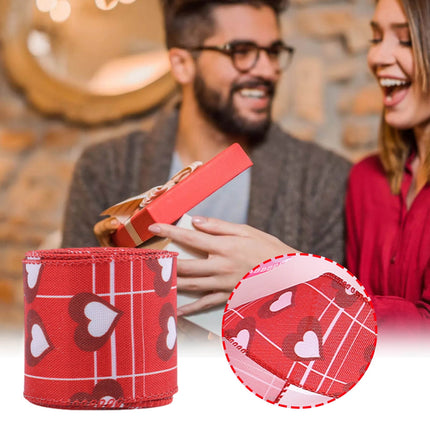Wzzjkit Valentine Wired Ribbon Heart Love Themed Fabric Ribbons for Gifts Wrapping Crafts Wreath Bow Decorations C.