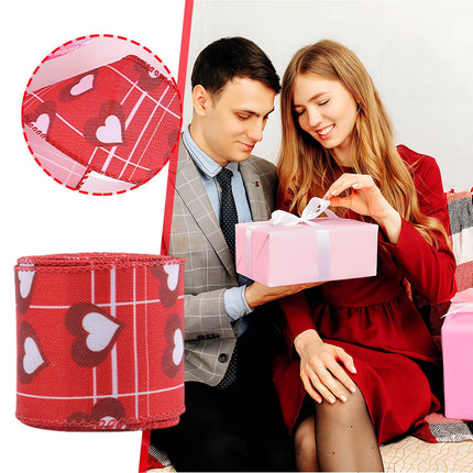 Wzzjkit Valentine Wired Ribbon Heart Love Themed Fabric Ribbons for Gifts Wrapping Crafts Wreath Bow Decorations C.