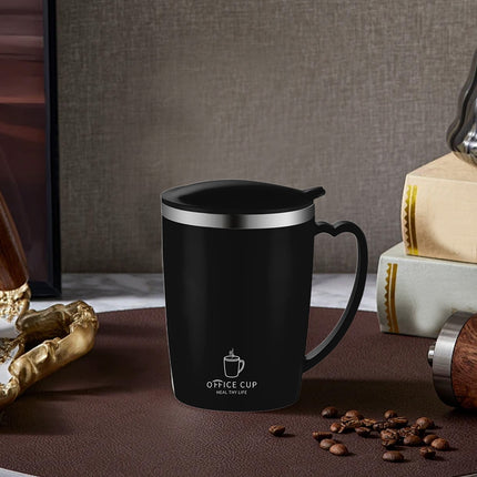 Insulated Coffee Mug with Handle & Lid - 17oz Stainless Steel Travel Tumbler, Double Wall Vacuum (Black) by PALIFEUR 18_【Birthday Gift】 Custom Engraved Coffee Mug.