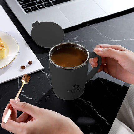 Insulated Coffee Mug with Handle & Lid - 17oz Stainless Steel Travel Tumbler, Double Wall Vacuum (Black) by PALIFEUR 18_【Birthday Gift】 Custom Engraved Coffee Mug.