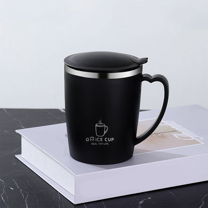 Insulated Coffee Mug with Handle & Lid - 17oz Stainless Steel Travel Tumbler, Double Wall Vacuum (Black) by PALIFEUR 18_【Birthday Gift】 Custom Engraved Coffee Mug.