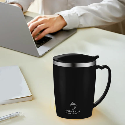 Insulated Coffee Mug with Handle & Lid - 17oz Stainless Steel Travel Tumbler, Double Wall Vacuum (Black) by PALIFEUR 18_【Birthday Gift】 Custom Engraved Coffee Mug.
