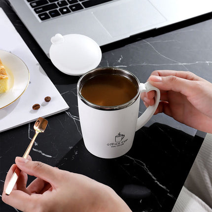 Insulated Coffee Mug with Handle & Lid - 17oz Stainless Steel Travel Tumbler, Double Wall Vacuum (Black) by PALIFEUR 20_【Couple Set】 Matching Pair Coffee Mug Set.
