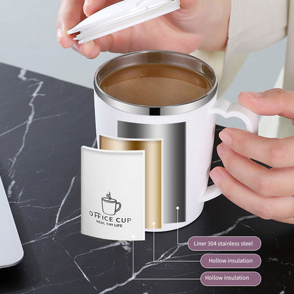 Insulated Coffee Mug with Handle & Lid - 17oz Stainless Steel Travel Tumbler, Double Wall Vacuum (Black) by PALIFEUR 20_【Couple Set】 Matching Pair Coffee Mug Set.