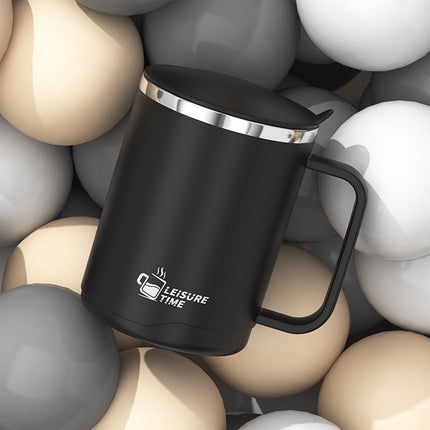 Tyidzon Insulated Coffee Mug, 20oz Stainless Steel Tumbler with Slider Lid Travel Coffee Cups with Handle for Camping Office Home, Blue Black.