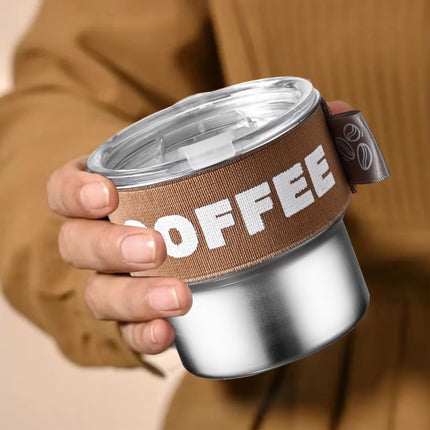 Tyidzon Insulated Coffee Mug, 20oz Stainless Steel Tumbler with Slider Lid Travel Coffee Cups with Handle for Camping Office Home, Blue ZA_#Brown.