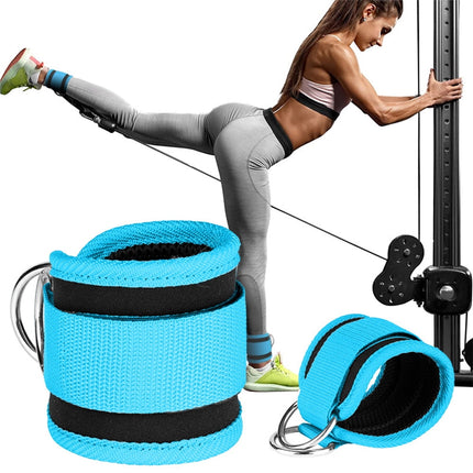 Billbianc Adjustable Polyester Ankle Straps for Cable Machine Kickbacks (2 Pack) Blue.