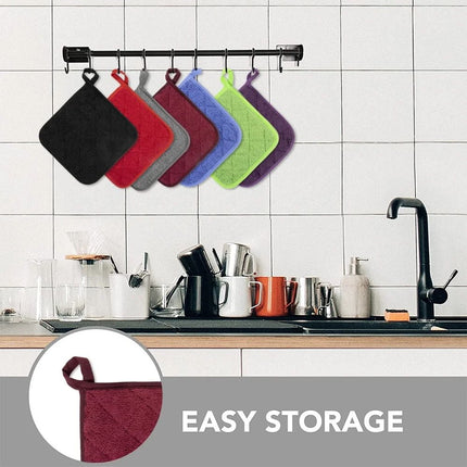 4 Pack Pot Holders for Kitchen Heat Resistant Pot Holders Sets Oven Hot Pads Terry Cloth Pot Holders for Cooking Baking(7"x 7",GRAY) 7" x 7" GREEN.