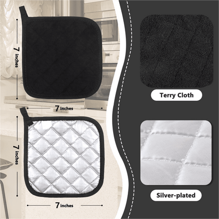 4 Pack Pot Holders for Kitchen Heat Resistant Pot Holders Sets Oven Hot Pads Terry Cloth Pot Holders for Cooking Baking(7"x 7",GRAY) 7" x 7" PURPLE.