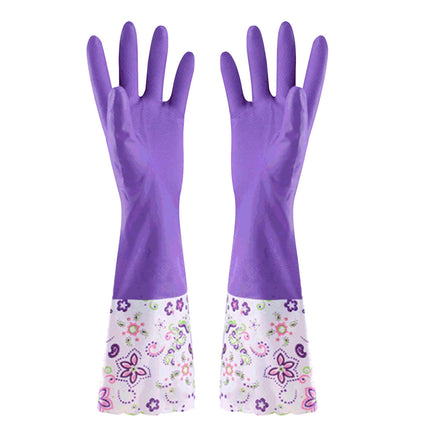 LSLJS Rubber Gloves, Cleaning Gloves, Dishwashing Gloves, Kitchen Gloves for Washing Dishes, Household Reusable Gloves for Cleaning, Dishwasher Safe Flower Print Dish Gloves Medium Pink On Clearance M Purple-PLush.