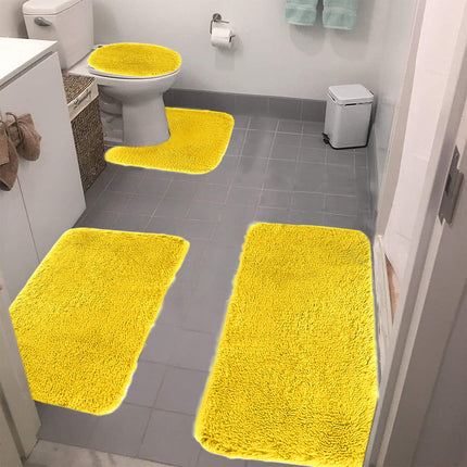 Under $5 Tyidzon Bathroom Rugs Solid Color Bath Mats 3 Set Bath Mats for bathroom Toilet Mats Universal Soft Comfortable Water Absorption Non-Slip Thick Machine Washable Easier to Dry AYellow 2.