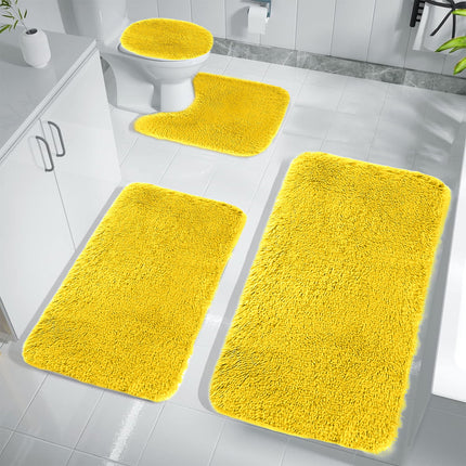 Under $5 Tyidzon Bathroom Rugs Solid Color Bath Mats 3 Set Bath Mats for bathroom Toilet Mats Universal Soft Comfortable Water Absorption Non-Slip Thick Machine Washable Easier to Dry AYellow 2.