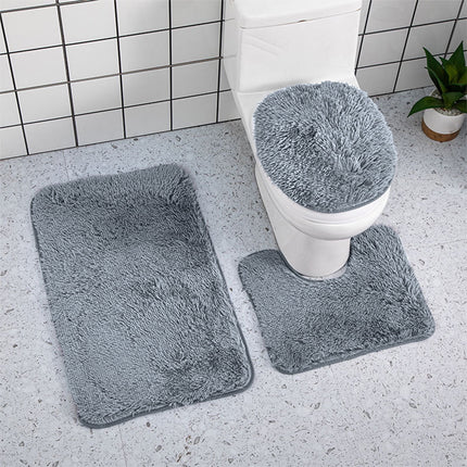 Under $5 Tyidzon Bathroom Rugs Solid Color Bath Mats 3 Set Bath Mats for bathroom Toilet Mats Universal Soft Comfortable Water Absorption Non-Slip Thick Machine Washable Easier to Dry BDark Gray 1.