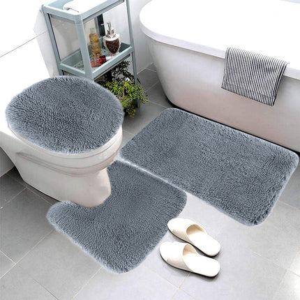 Under $5 Tyidzon Bathroom Rugs Solid Color Bath Mats 3 Set Bath Mats for bathroom Toilet Mats Universal Soft Comfortable Water Absorption Non-Slip Thick Machine Washable Easier to Dry BDark Gray 1.
