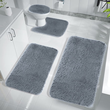 Under $5 Tyidzon Bathroom Rugs Solid Color Bath Mats 3 Set Bath Mats for bathroom Toilet Mats Universal Soft Comfortable Water Absorption Non-Slip Thick Machine Washable Easier to Dry BDark Gray 2.
