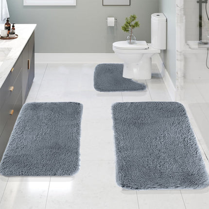 Under $5 Tyidzon Bathroom Rugs Solid Color Bath Mats 3 Set Bath Mats for bathroom Toilet Mats Universal Soft Comfortable Water Absorption Non-Slip Thick Machine Washable Easier to Dry BDrak Gray.