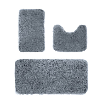 Under $5 Tyidzon Bathroom Rugs Solid Color Bath Mats 3 Set Bath Mats for bathroom Toilet Mats Universal Soft Comfortable Water Absorption Non-Slip Thick Machine Washable Easier to Dry BDrak Gray.