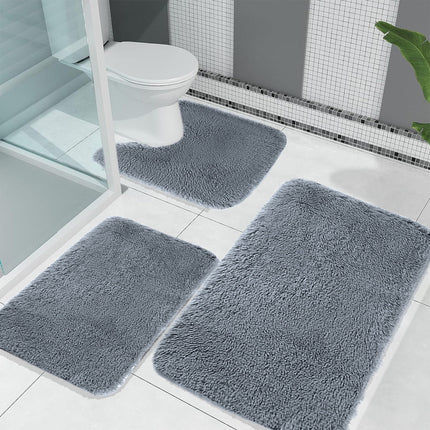 Under $5 Tyidzon Bathroom Rugs Solid Color Bath Mats 3 Set Bath Mats for bathroom Toilet Mats Universal Soft Comfortable Water Absorption Non-Slip Thick Machine Washable Easier to Dry BDrak Gray.