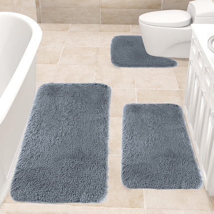 Under $5 Tyidzon Bathroom Rugs Solid Color Bath Mats 3 Set Bath Mats for bathroom Toilet Mats Universal Soft Comfortable Water Absorption Non-Slip Thick Machine Washable Easier to Dry BDrak Gray.