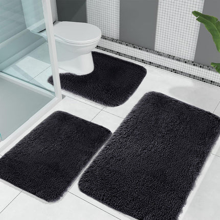 Under $5 Tyidzon Bathroom Rugs Solid Color Bath Mats 3 Set Bath Mats for bathroom Toilet Mats Universal Soft Comfortable Water Absorption Non-Slip Thick Machine Washable Easier to Dry Black.