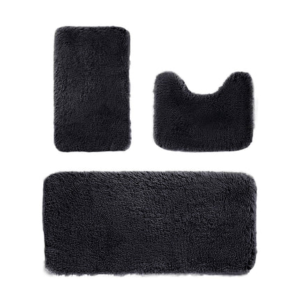 Under $5 Tyidzon Bathroom Rugs Solid Color Bath Mats 3 Set Bath Mats for bathroom Toilet Mats Universal Soft Comfortable Water Absorption Non-Slip Thick Machine Washable Easier to Dry Black.
