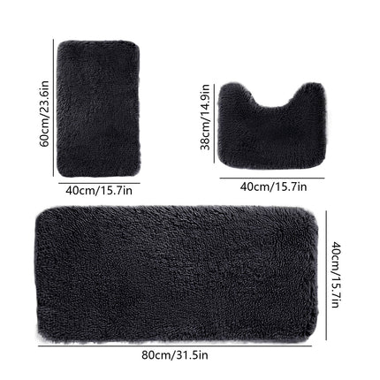 Under $5 Tyidzon Bathroom Rugs Solid Color Bath Mats 3 Set Bath Mats for bathroom Toilet Mats Universal Soft Comfortable Water Absorption Non-Slip Thick Machine Washable Easier to Dry Black.