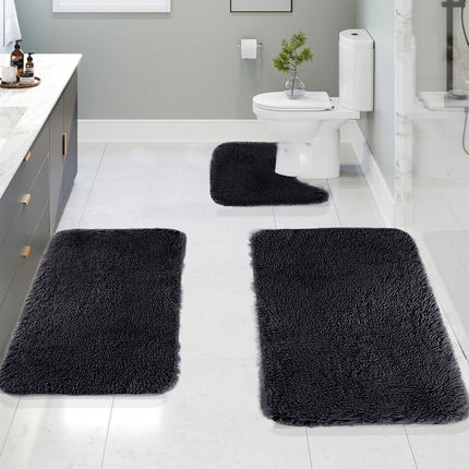 Under $5 Tyidzon Bathroom Rugs Solid Color Bath Mats 3 Set Bath Mats for bathroom Toilet Mats Universal Soft Comfortable Water Absorption Non-Slip Thick Machine Washable Easier to Dry Black.
