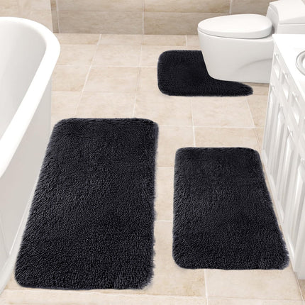 Under $5 Tyidzon Bathroom Rugs Solid Color Bath Mats 3 Set Bath Mats for bathroom Toilet Mats Universal Soft Comfortable Water Absorption Non-Slip Thick Machine Washable Easier to Dry Black.