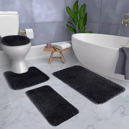 Under $5 Tyidzon Bathroom Rugs Solid Color Bath Mats 3 Set Bath Mats for bathroom Toilet Mats Universal Soft Comfortable Water Absorption Non-Slip Thick Machine Washable Easier to Dry Black 2.