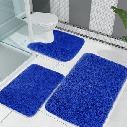 Under $5 Tyidzon Bathroom Rugs Solid Color Bath Mats 3 Set Bath Mats for bathroom Toilet Mats Universal Soft Comfortable Water Absorption Non-Slip Thick Machine Washable Easier to Dry Blue.