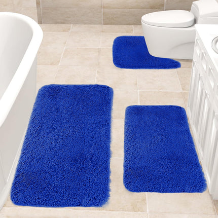 Under $5 Tyidzon Bathroom Rugs Solid Color Bath Mats 3 Set Bath Mats for bathroom Toilet Mats Universal Soft Comfortable Water Absorption Non-Slip Thick Machine Washable Easier to Dry Blue.