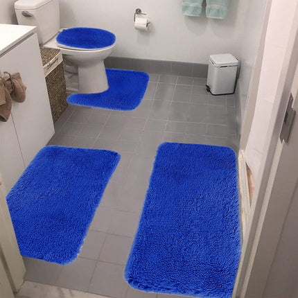 Under $5 Tyidzon Bathroom Rugs Solid Color Bath Mats 3 Set Bath Mats for bathroom Toilet Mats Universal Soft Comfortable Water Absorption Non-Slip Thick Machine Washable Easier to Dry Blue 2.