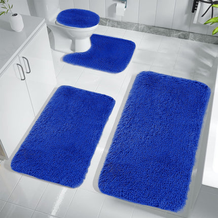 Under $5 Tyidzon Bathroom Rugs Solid Color Bath Mats 3 Set Bath Mats for bathroom Toilet Mats Universal Soft Comfortable Water Absorption Non-Slip Thick Machine Washable Easier to Dry Blue 2.