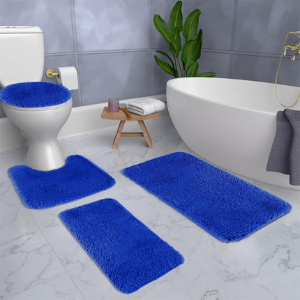 Under $5 Tyidzon Bathroom Rugs Solid Color Bath Mats 3 Set Bath Mats for bathroom Toilet Mats Universal Soft Comfortable Water Absorption Non-Slip Thick Machine Washable Easier to Dry Blue 2.