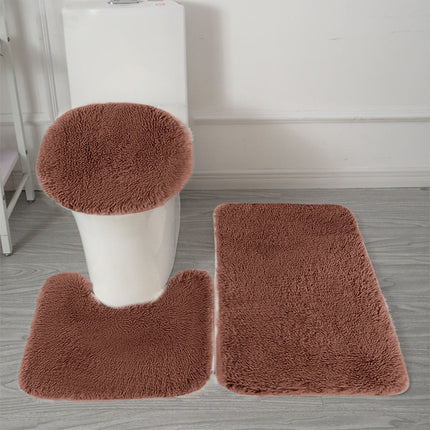 Under $5 Tyidzon Bathroom Rugs Solid Color Bath Mats 3 Set Bath Mats for bathroom Toilet Mats Universal Soft Comfortable Water Absorption Non-Slip Thick Machine Washable Easier to Dry Brown 1.