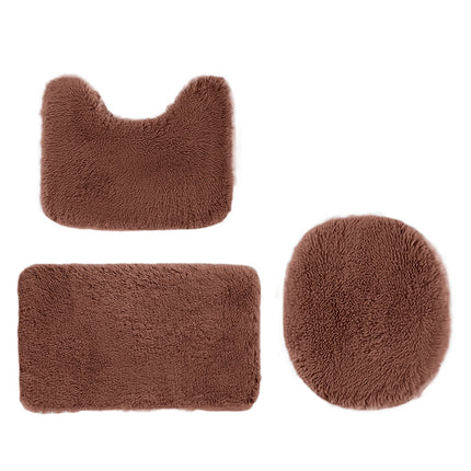 Under $5 Tyidzon Bathroom Rugs Solid Color Bath Mats 3 Set Bath Mats for bathroom Toilet Mats Universal Soft Comfortable Water Absorption Non-Slip Thick Machine Washable Easier to Dry Brown 1.