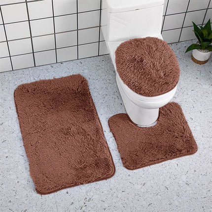 Under $5 Tyidzon Bathroom Rugs Solid Color Bath Mats 3 Set Bath Mats for bathroom Toilet Mats Universal Soft Comfortable Water Absorption Non-Slip Thick Machine Washable Easier to Dry Brown 1.