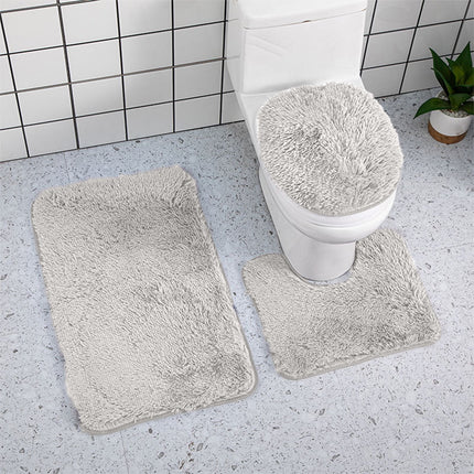 Under $5 Tyidzon Bathroom Rugs Solid Color Bath Mats 3 Set Bath Mats for bathroom Toilet Mats Universal Soft Comfortable Water Absorption Non-Slip Thick Machine Washable Easier to Dry Gray 1.