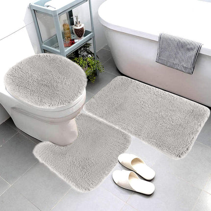 Under $5 Tyidzon Bathroom Rugs Solid Color Bath Mats 3 Set Bath Mats for bathroom Toilet Mats Universal Soft Comfortable Water Absorption Non-Slip Thick Machine Washable Easier to Dry Gray 1.