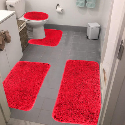 Under $5 Tyidzon Bathroom Rugs Solid Color Bath Mats 3 Set Bath Mats for bathroom Toilet Mats Universal Soft Comfortable Water Absorption Non-Slip Thick Machine Washable Easier to Dry Red 2.
