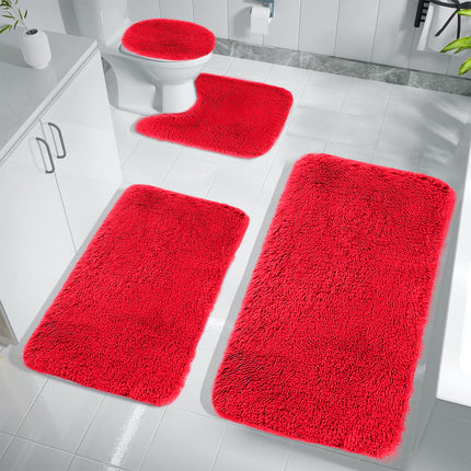 Under $5 Tyidzon Bathroom Rugs Solid Color Bath Mats 3 Set Bath Mats for bathroom Toilet Mats Universal Soft Comfortable Water Absorption Non-Slip Thick Machine Washable Easier to Dry Red 2.