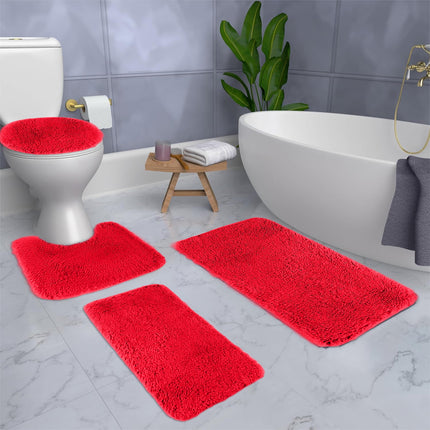 Under $5 Tyidzon Bathroom Rugs Solid Color Bath Mats 3 Set Bath Mats for bathroom Toilet Mats Universal Soft Comfortable Water Absorption Non-Slip Thick Machine Washable Easier to Dry Red 2.