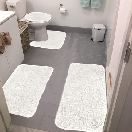 Under $5 Tyidzon Bathroom Rugs Solid Color Bath Mats 3 Set Bath Mats for bathroom Toilet Mats Universal Soft Comfortable Water Absorption Non-Slip Thick Machine Washable Easier to Dry White 2.